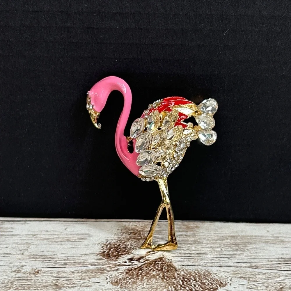 Pink and Gold Flamingo Brooch